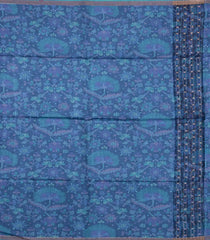 Blue Printed Tussar Silk Saree With Stripes & Printed Pallu-TU3647