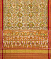 Cream Handloom Rajkot Patola Ikat Silk Saree With Tie & Dye Motifs-IK0533