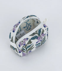 White Cotton Bagru Printed Coin Pouch With Zipper-ACS1068