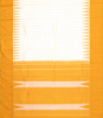 White Handloom Korvai Kanchipuram Silk Saree With Mustard Silk Border-KA16669