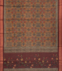 Beige Woven Synthetic Cotton Saree With Printed Floral Motifs-BL4288