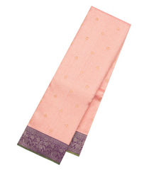 Baby Pink Handloom Korvai Kanchipuram Silk Saree With Contrast Border-KA15824