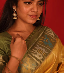 Yellow Woven Art Tussar Silk Saree With Printed Animal Motifs-BL3927