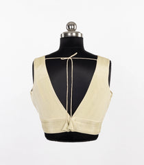 Cream Metallic Tissue Sleeveless V-Neck Blouse-RB5268