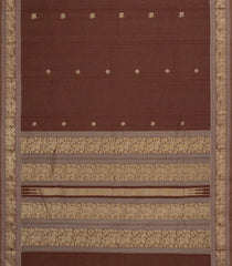 Brown Handloom Kanchi Cotton Saree With Annam Buttas-KC1684