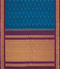 Blue Handloom Gadwal Silk Cotton Saree With Buttas-GA0337