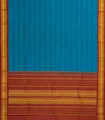 Blue Handloom Korvai Kanchipuram Silk Saree With Silk Stripes - KA14643