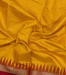 Mustard Woven Dupion Silk Saree With Contrast Temple Border-DS0644
