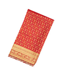 Red Handloom Silk Saree With Floral Jaal Motifs & Hand Embroidered Selvage-EN1720