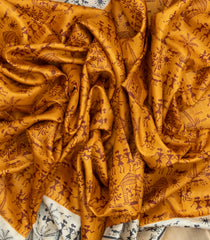 Mustard Handloom Tussar Silk Saree With Printed Tribal Motifs-TU2643