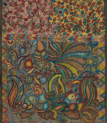 Pink & Yellow Woven Tussar Silk Saree With Printed Kalamkari Motifs-TU2906