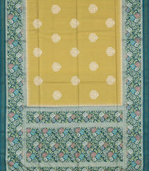 Olive Green Woven Art Tussar Saree With Stipes & Printed Floral Motifs-BL3992