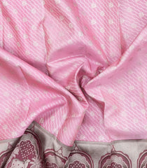 Baby Pink Handloom Korvai Kanchipuram Silk Saree With Floral Zari Motifs-KA15768