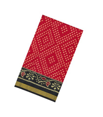 Red Handloom Rajkot Patola Silk Saree With Ikat Motifs & Contrast Border-IK0453