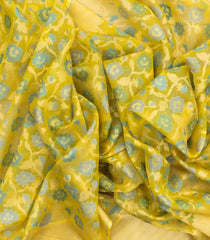 Lime Green Handloom Organza Soft Silk Saree With Meena Floral Motifs-SO4110