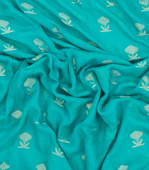 Turquoise Woven Mysore Silk Saree With Floral Buttas-MS3435