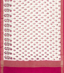 Off White Printed Chanderi Cotton Saree With Pink Zari Border-CC1680