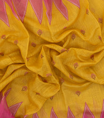 Mustard Printed Synthetic Linen Saree With Zari border-BL5154