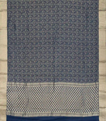 Indigo Mysore Crepe Silk Saree With Peacock Floral Motifs-MS3111