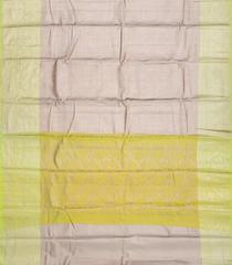Taupe Woven Synthetic Tissue Saree With Floral Motifs & Neon Border-BL4348
