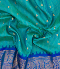 Turquoise Handloom Gadwal Silk Saree With Zari Checks & Buttas-GA0309