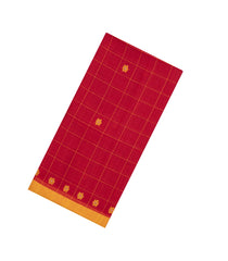Red Handloom Bengal Cotton Saree With Checks & Buttas-BG1924-Red