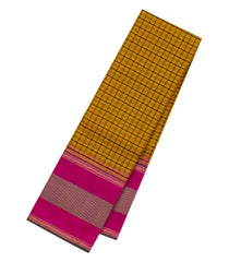 Mustard Handloom Korvai Kanchipuram Silk Saree With Checks-KA14551