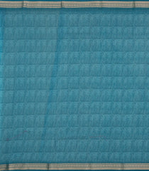 Teal Printed Chanderi Cotton Saree With Floral Motifs-CC1715