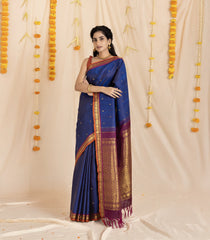 Blue Handloom Kanchipuram Silk Saree With Annam Buttas-KA13976