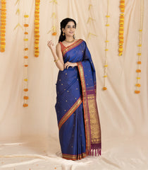 Blue Handloom Kanchipuram Silk Saree With Annam Buttas-KA13976