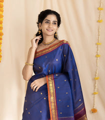 Blue Handloom Kanchipuram Silk Saree With Annam Buttas-KA13976
