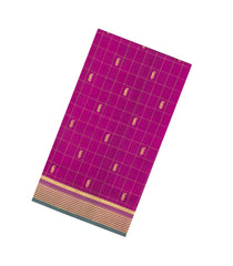 Magenta Handloom Silk Cotton Saree With Checks & Buttas-SC4724