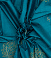 Cyan Handloom Tussar Silk Saree With Floral Buttas-TU3565