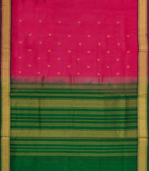 Hot Pink Handloom Silk Cotton Saree With Buttas & Contrast Border-SC4477