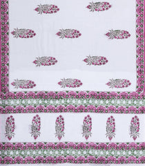 White Printed Jaipur Cotton Saree With Floral Motifs-JC1495