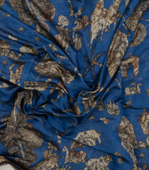 Blue Woven Synthetic Viscose Saree With Printed Village Motifs-BL4847