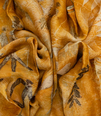 Yellow Handloom Tussar Silk Saree With Eco Printed Motifs-TU2828