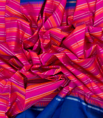 Hot Pink & Orange Handloom Kanchipuram Korvai Silk Saree With Stripes