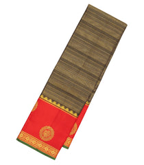 Black Handloom Korvai Kanchipuram Silk Saree With Zari Stripes-KA13172