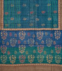 Blue Handloom Tussar Silk Saree With Printed Floral Motifs-TU2861