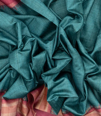 Cyan Woven Synthetic Dupion Saree With Contrast Border-BL4340