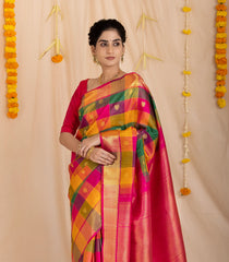 Multi Colour Handloom Kanchipuram Silk Saree With Checks & Buttas-KA13977