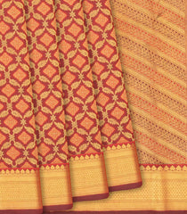 Maroon Handloom Kanchipuram Silk Saree With Floral Jaal Motifs-Maroon