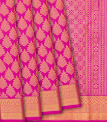 Hot Pink Handloom Kanchipuram Silk Saree With Floral Zari Motifs -Hot Pink