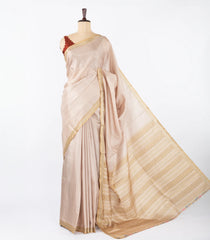 Beige Woven Synthetic Dola Silk Saree With Printed Blouse-BL4452