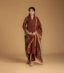 Brown Kalamkari Printed Kurta Set-RC5614