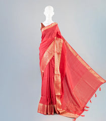 Red Woven Art Tussar Saree With Plain Body & Zari Border-BL3953