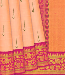 Peach Fuzz Handloom Natural Dyed Silk Saree With Muniya Buttas