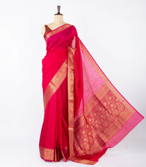 Hot Pink Woven Synthetic Dola Silk Saree With Floral Motifs In Zari Border-BL4427