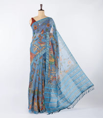 Light Blue Woven Art Chanderi Saree With Printed Kalamkari Motifs-BL4524